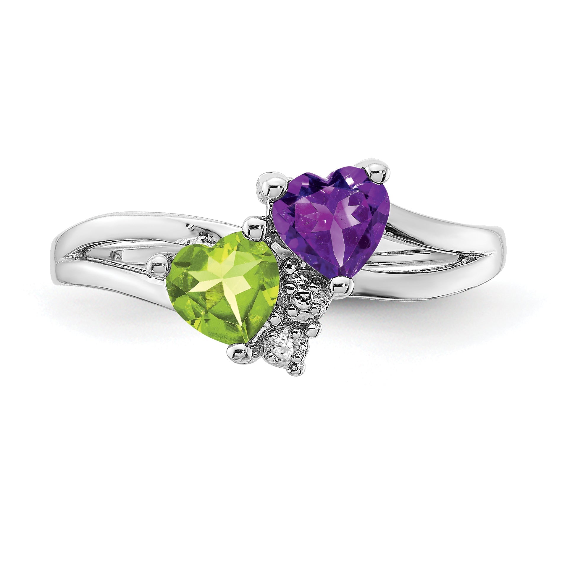 Sterlingsilber Rhodium Amethyst & Peridot Diamant Ring