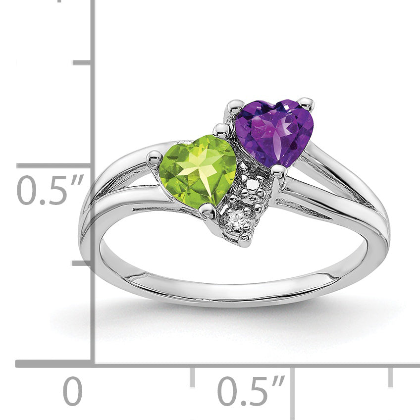 Sterlingsilber Rhodium Amethyst & Peridot Diamant Ring