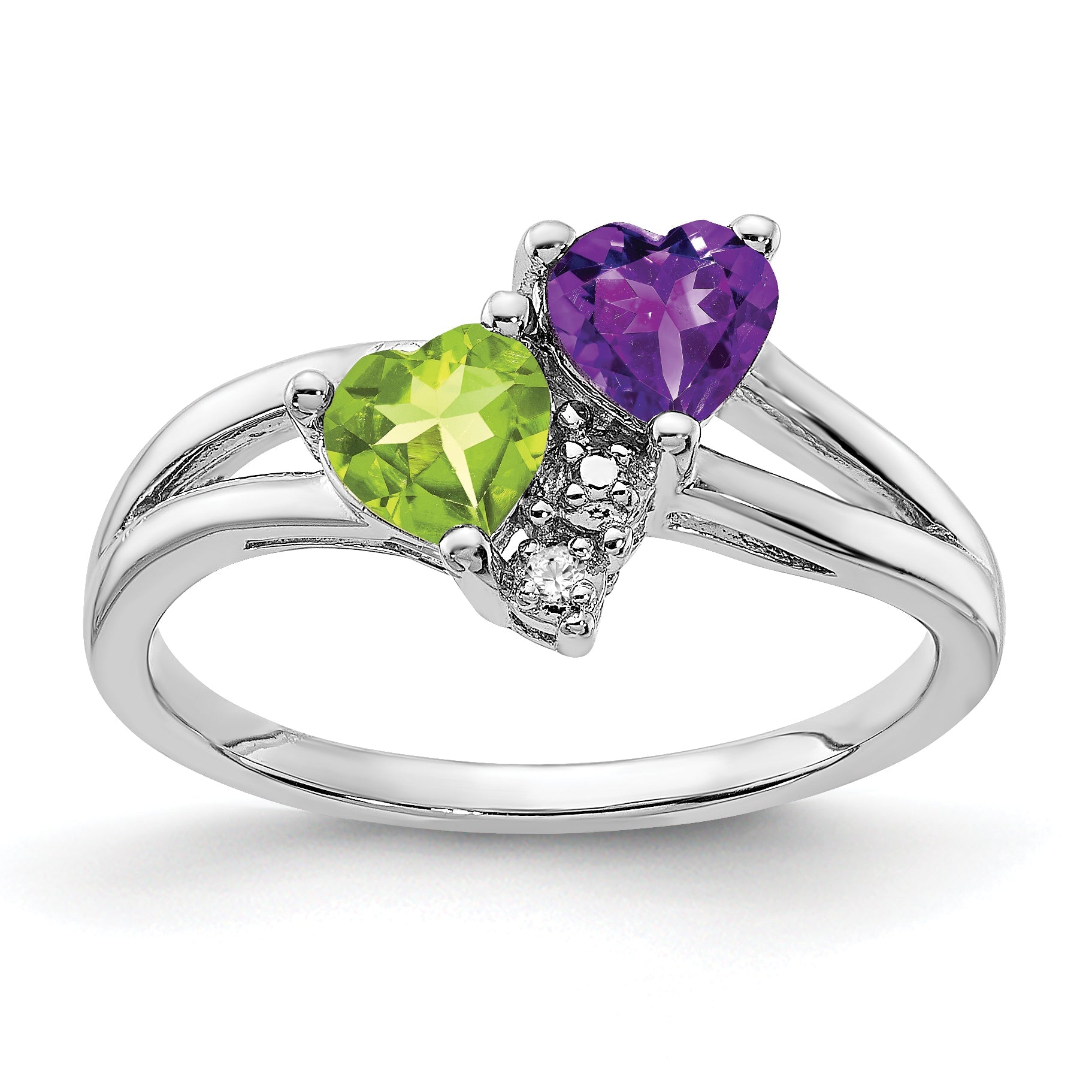 Sterlingsilber Rhodium Amethyst & Peridot Diamant Ring