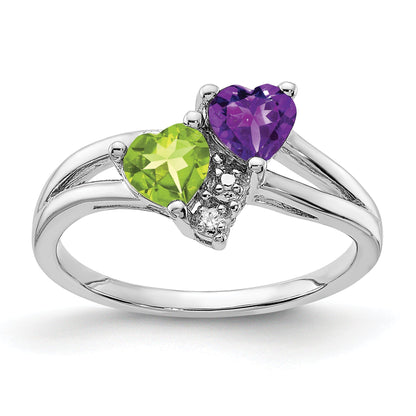 Sterlingsilber Rhodium Amethyst & Peridot Diamant Ring