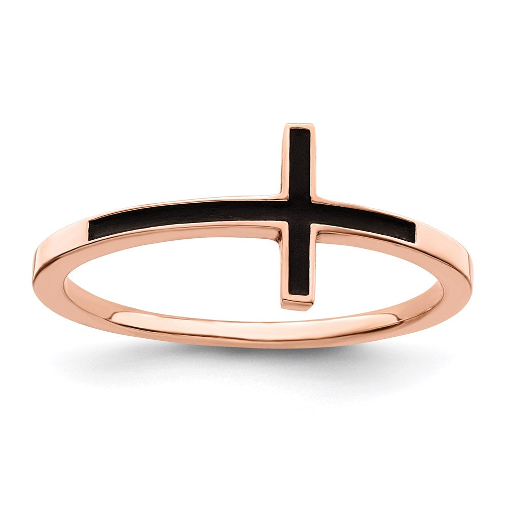 Sterlingsilber Rose Vergoldet Antikisiert Seitlich Kreuz Ring