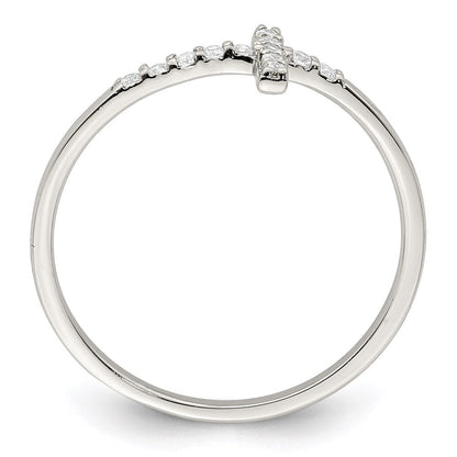 Sterlingsilber Rhodiniert Zirkonia Seitlich Kreuz Ring