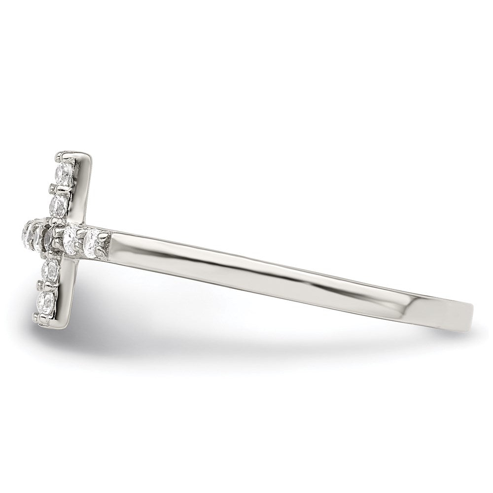 Sterlingsilber Rhodiniert Zirkonia Seitlich Kreuz Ring