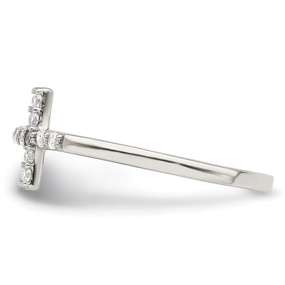 Sterlingsilber Rhodiniert Zirkonia Seitlich Kreuz Ring