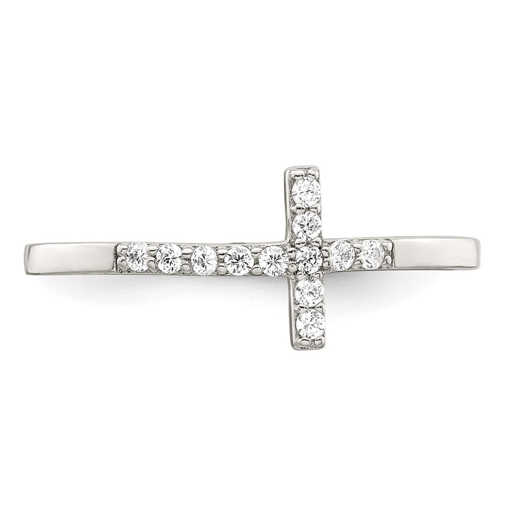 Sterlingsilber Rhodiniert Zirkonia Seitlich Kreuz Ring