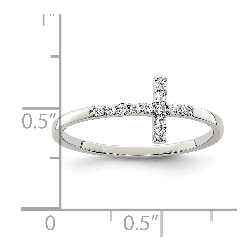 Sterlingsilber Rhodiniert Zirkonia Seitlich Kreuz Ring