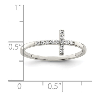 Sterlingsilber Rhodiniert Zirkonia Seitlich Kreuz Ring