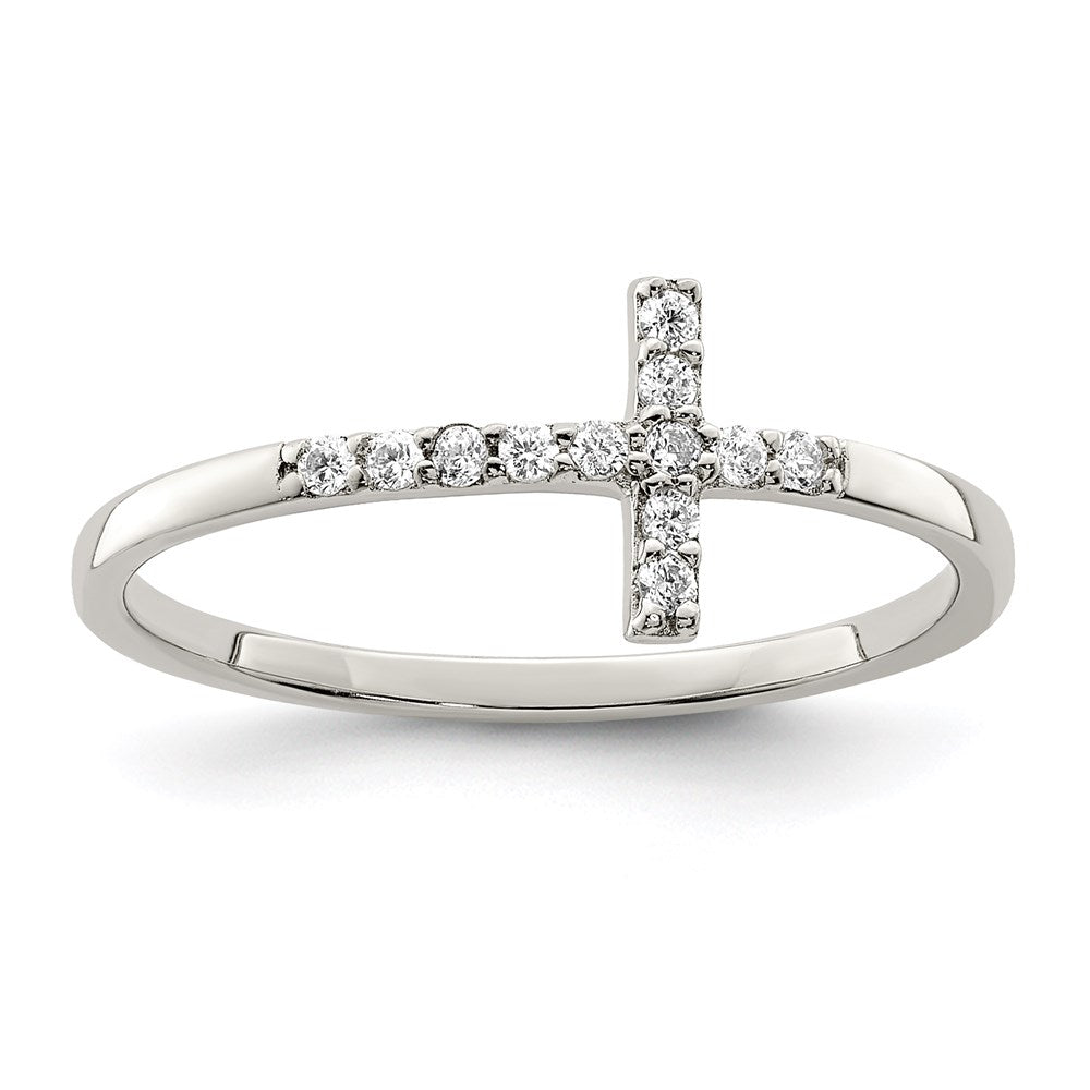 Sterlingsilber Rhodiniert Zirkonia Seitlich Kreuz Ring