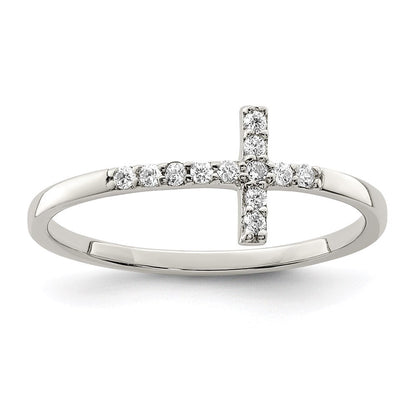 Sterlingsilber Rhodiniert Zirkonia Seitlich Kreuz Ring