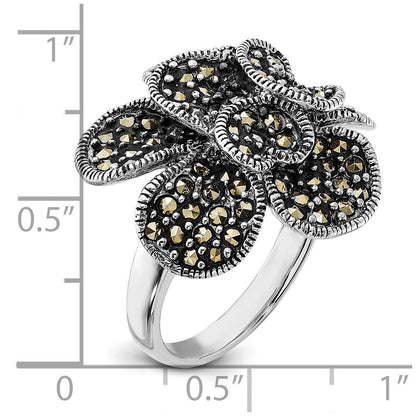 Sterlingsilber Poliert & Antikisiert Markasit Blume Ring