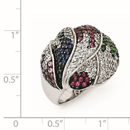 Sterlingsilber Ss Schwarz Rhodium Blau/grn Glas Lt & Drk Synth. Rubin Zirkonia Ring