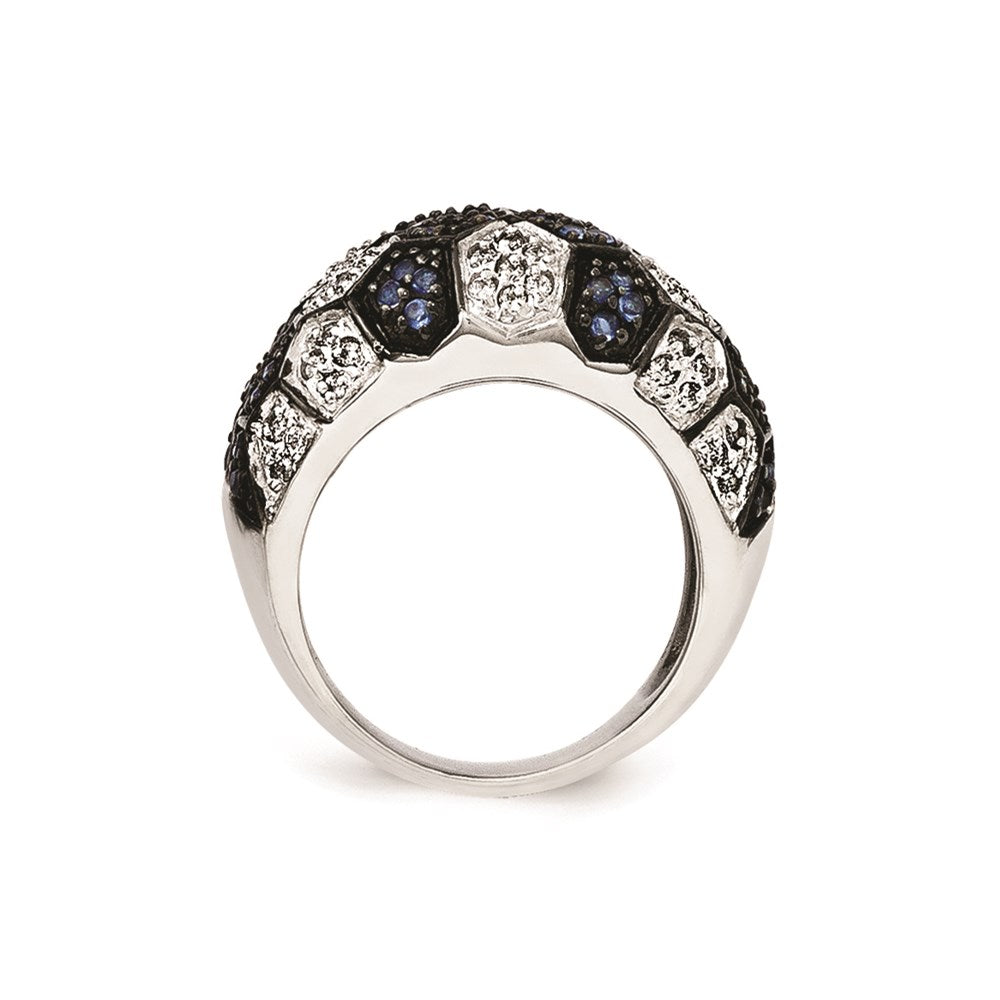 Sterlingsilber & Schwarz Rhodium Blau Glas Zirkonia Ring (size 8 Nur)