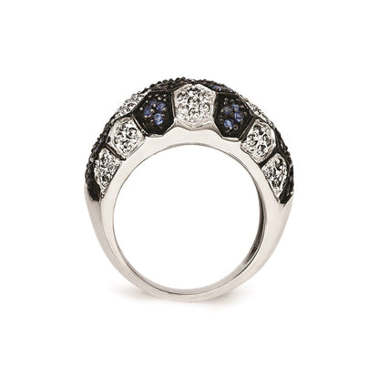 Sterlingsilber & Schwarz Rhodium Blau Glas Zirkonia Ring (size 8 Nur)