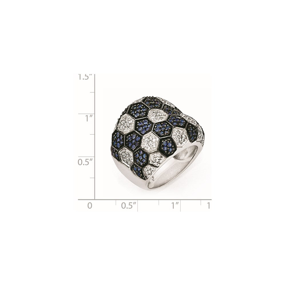 Sterlingsilber & Schwarz Rhodium Blau Glas Zirkonia Ring (size 8 Nur)