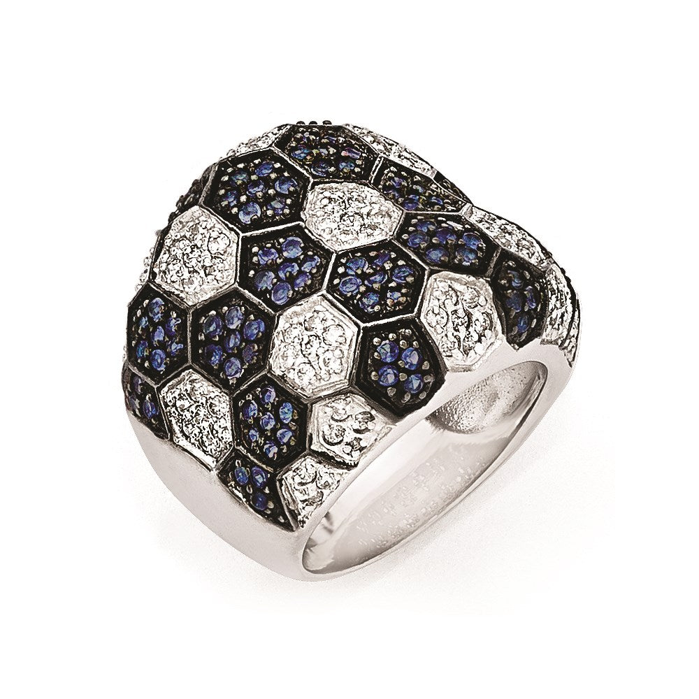 Sterlingsilber & Schwarz Rhodium Blau Glas Zirkonia Ring (size 8 Nur)