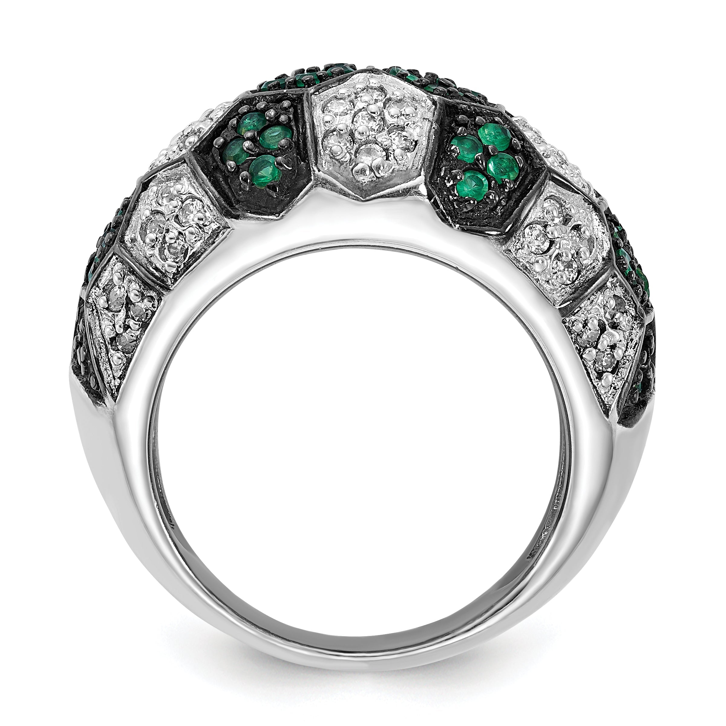 Sterlingsilber mit Schwarz Rhodium Grün Glas & Zirkonia Honeycomb Ring