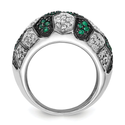 Sterlingsilber mit Schwarz Rhodium Grün Glas & Zirkonia Honeycomb Ring