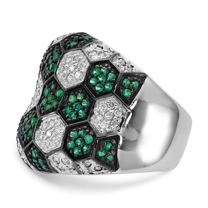 Sterlingsilber mit Schwarz Rhodium Grün Glas & Zirkonia Honeycomb Ring