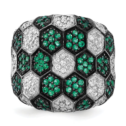 Sterlingsilber mit Schwarz Rhodium Grün Glas & Zirkonia Honeycomb Ring