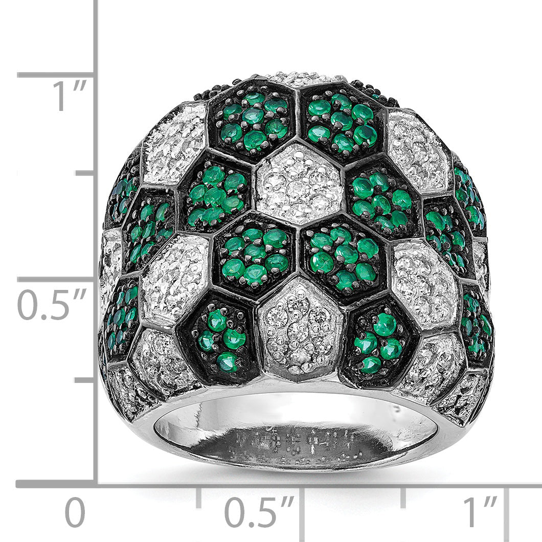 Sterlingsilber mit Schwarz Rhodium Grün Glas & Zirkonia Honeycomb Ring