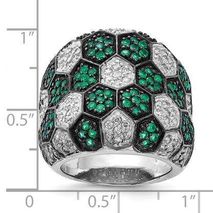 Sterlingsilber mit Schwarz Rhodium Grün Glas & Zirkonia Honeycomb Ring