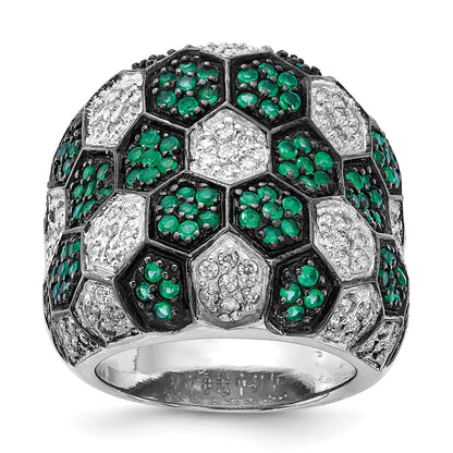 Sterlingsilber mit Schwarz Rhodium Grün Glas & Zirkonia Honeycomb Ring