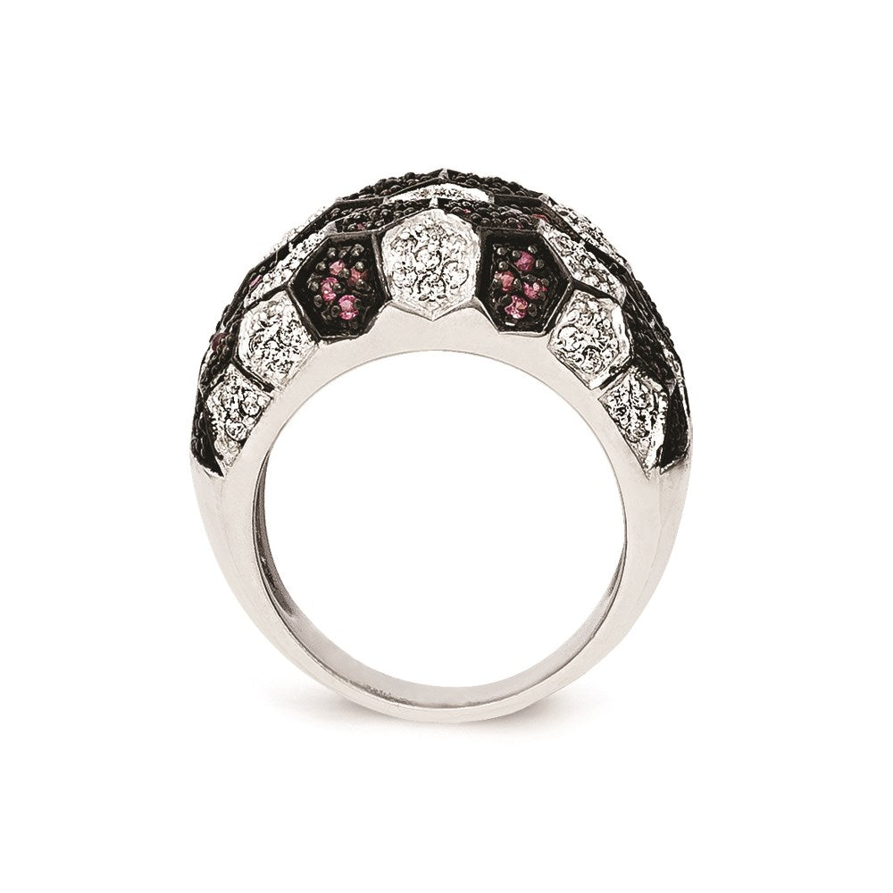 Sterlingsilber & Schwarz Rhodium Synthetisch Rubin Zirkonia Ring