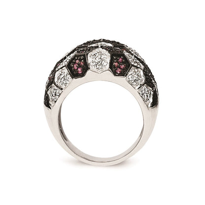 Sterlingsilber & Schwarz Rhodium Synthetisch Rubin Zirkonia Ring