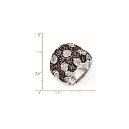 Sterlingsilber & Schwarz Rhodium Synthetisch Rubin Zirkonia Ring