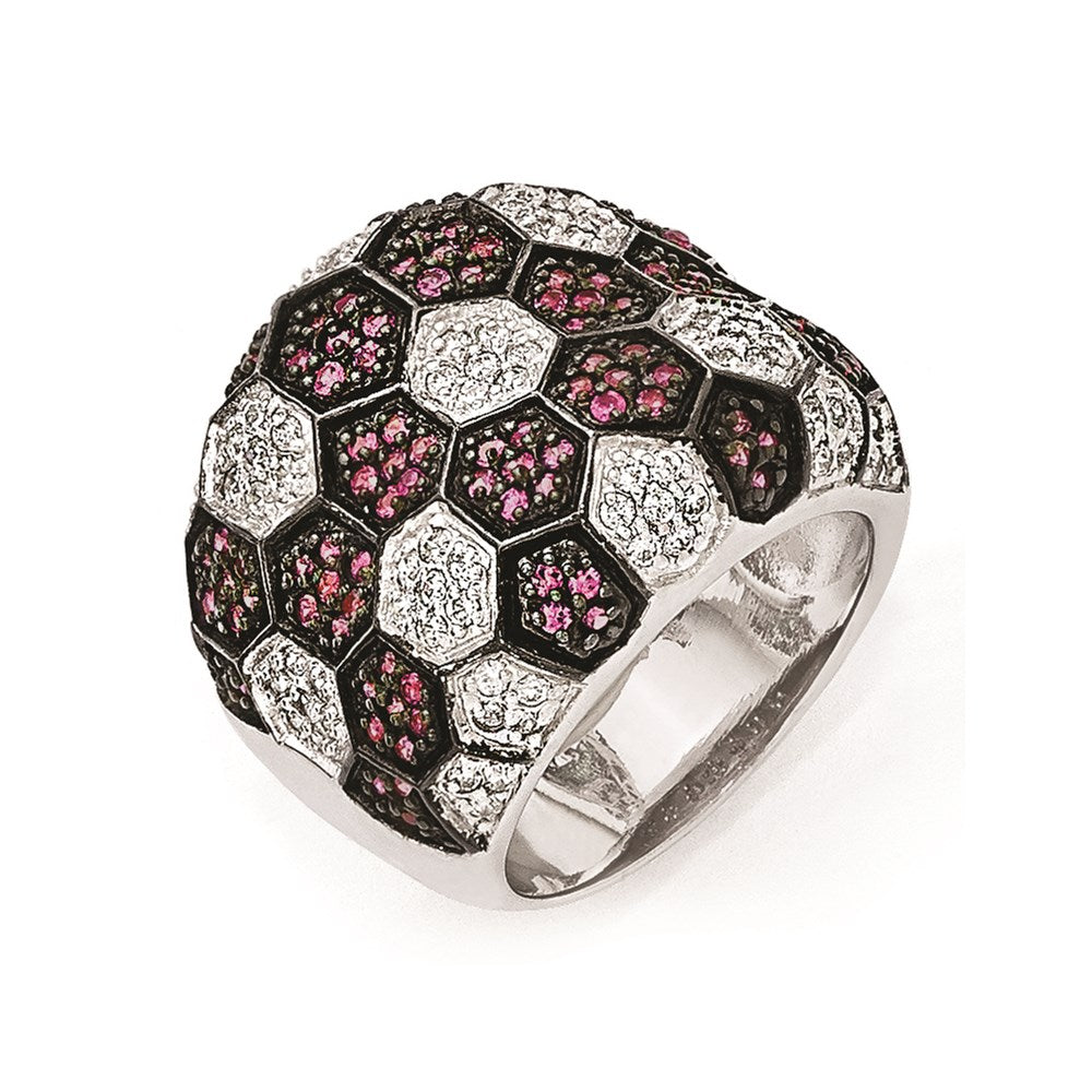 Sterlingsilber & Schwarz Rhodium Synthetisch Rubin Zirkonia Ring