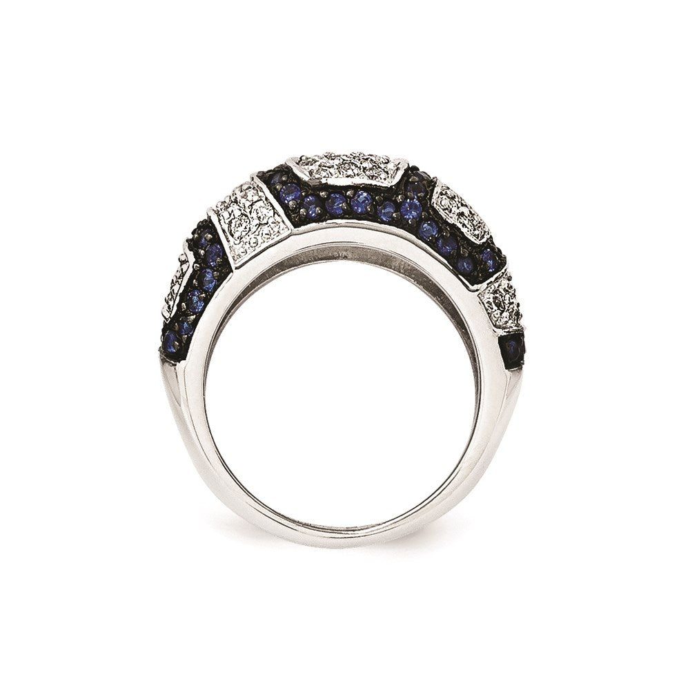 Sterlingsilber & Schwarz Rhodium Blau Glas Zirkonia Ring (size 6 Nur)