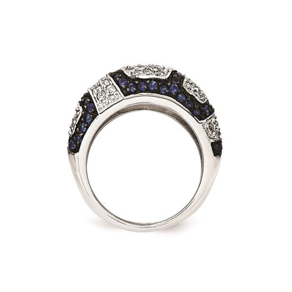 Sterlingsilber & Schwarz Rhodium Blau Glas Zirkonia Ring (size 6 Nur)