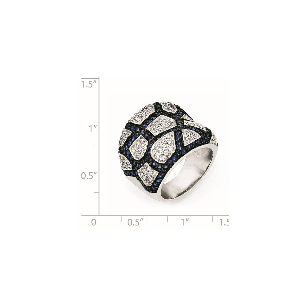 Sterlingsilber & Schwarz Rhodium Blau Glas Zirkonia Ring (size 6 Nur)