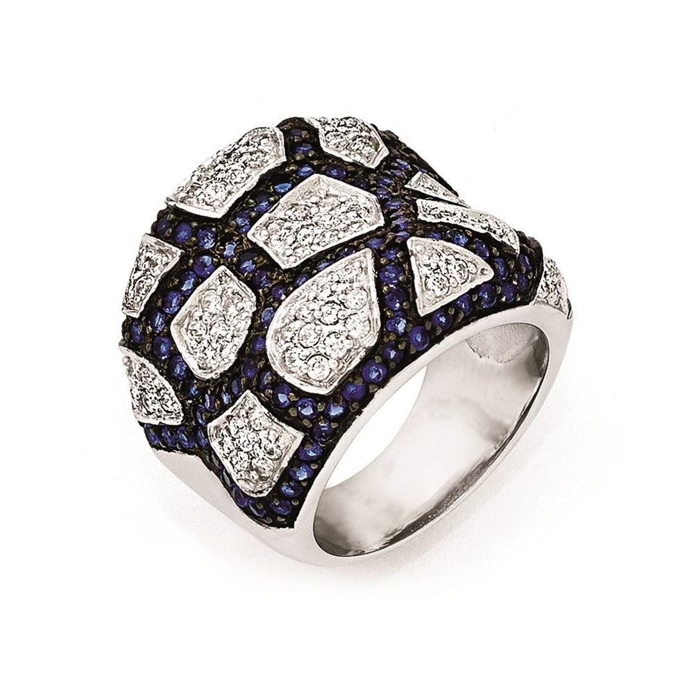 Sterlingsilber & Schwarz Rhodium Blau Glas Zirkonia Ring (size 6 Nur)