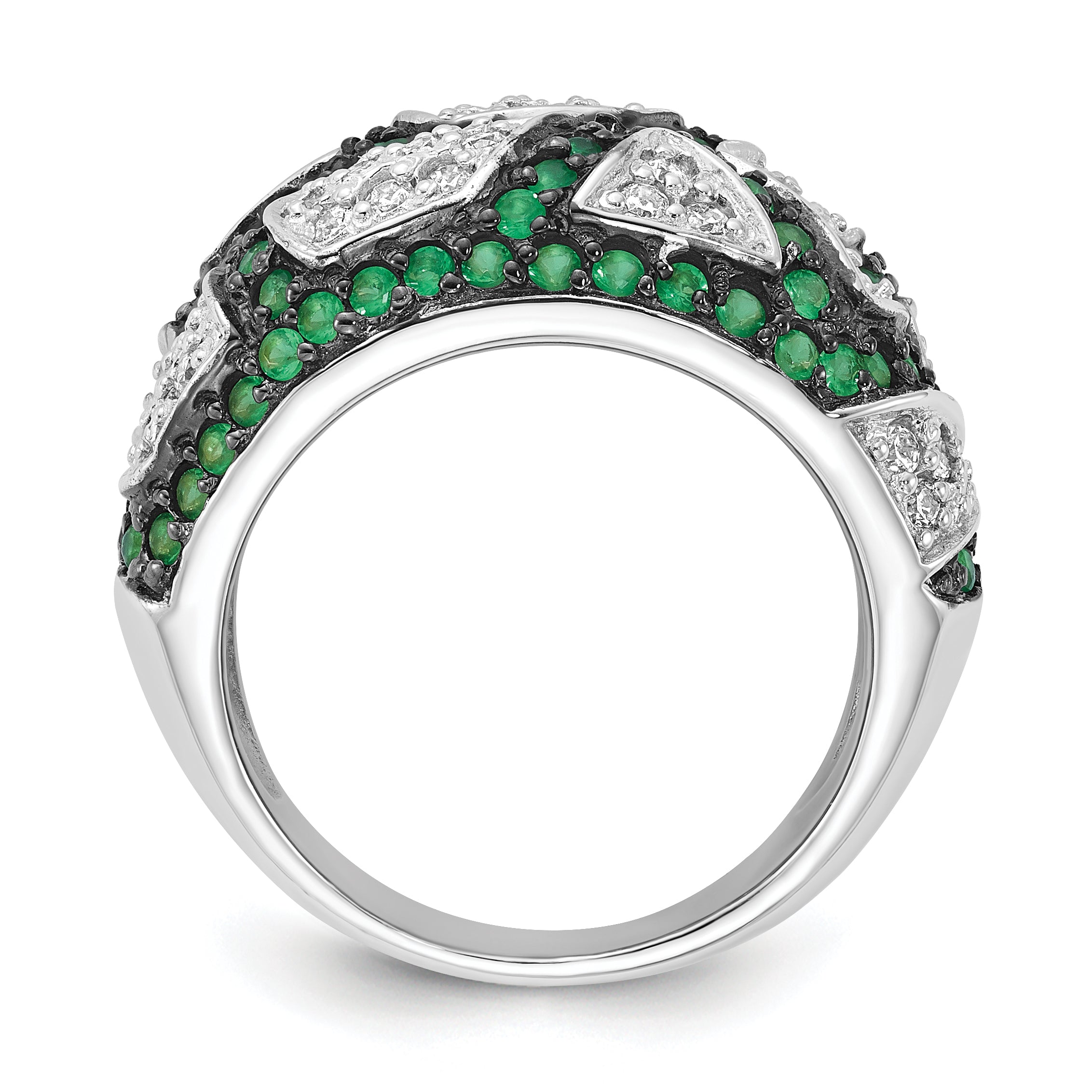 Sterlingsilber & Schwarz Rhodium Grün Glas Zirkonia Ring