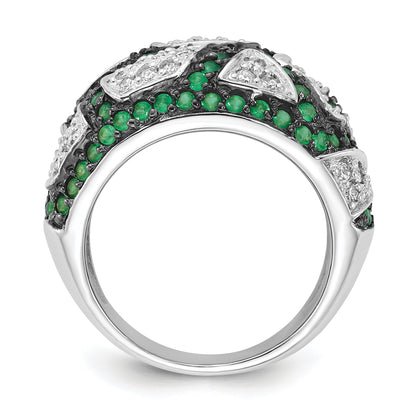 Sterlingsilber & Schwarz Rhodium Grün Glas Zirkonia Ring