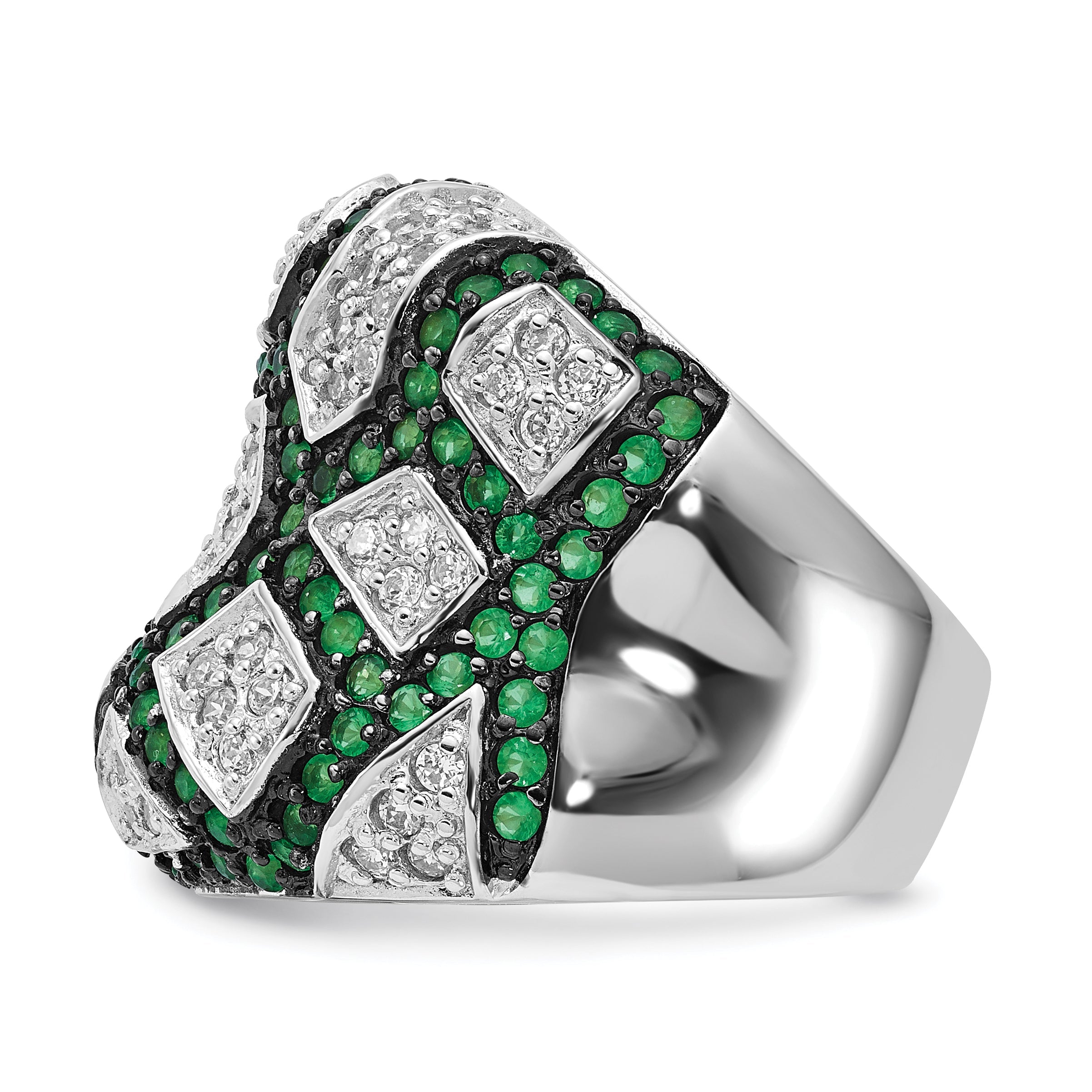 Sterlingsilber & Schwarz Rhodium Grün Glas Zirkonia Ring