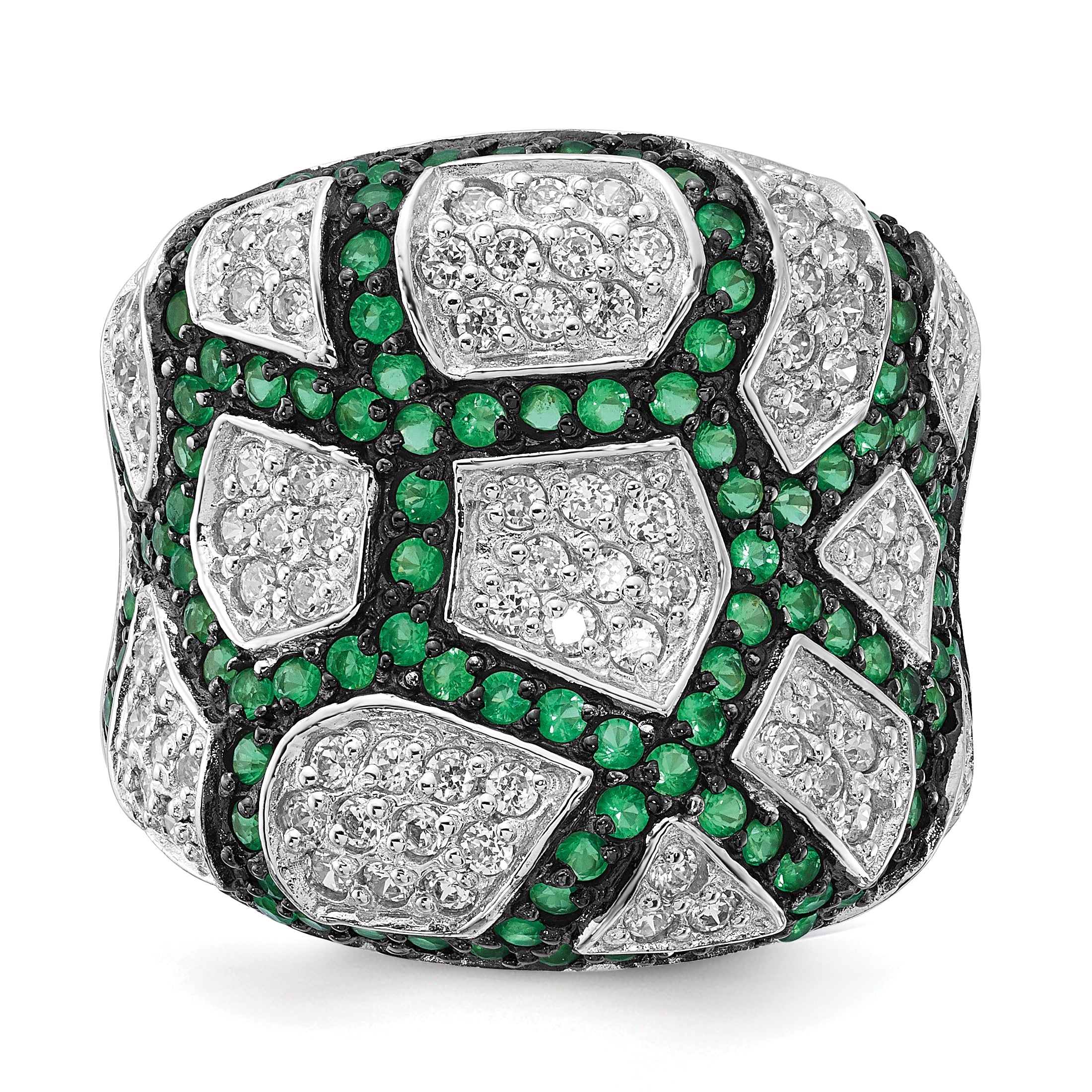 Sterlingsilber & Schwarz Rhodium Grün Glas Zirkonia Ring
