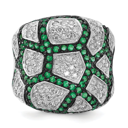 Sterlingsilber & Schwarz Rhodium Grün Glas Zirkonia Ring