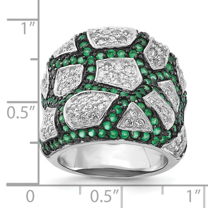 Sterlingsilber & Schwarz Rhodium Grün Glas Zirkonia Ring