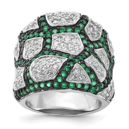 Sterlingsilber & Schwarz Rhodium Grün Glas Zirkonia Ring