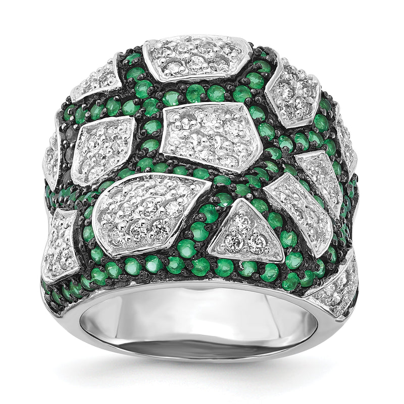 Sterlingsilber & Schwarz Rhodium Grün Glas Zirkonia Ring