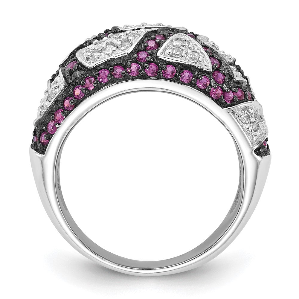 Sterlingsilber & Schwarz Rhodium Synthetisch Rubin Weiß Zirkonia Ring (size 8 Nur)