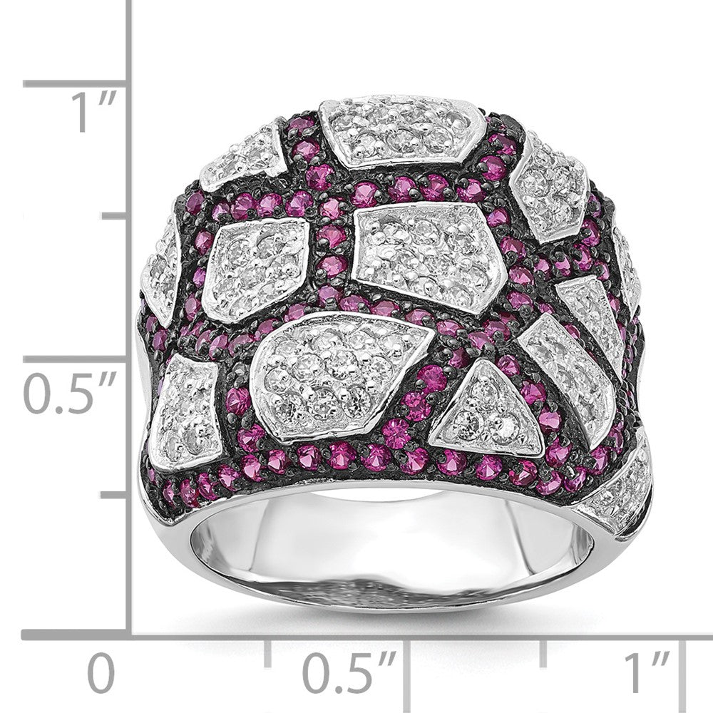 Sterlingsilber & Schwarz Rhodium Synthetisch Rubin Weiß Zirkonia Ring (size 8 Nur)