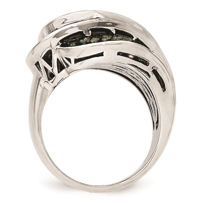 Sterlingsilber Schwarz Rhodium Blau/grn Glas Lt & Drk Synth. Rubin Ring