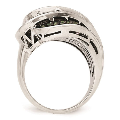 Sterlingsilber Schwarz Rhodium Blau/grn Glas Lt & Drk Synth. Rubin Ring