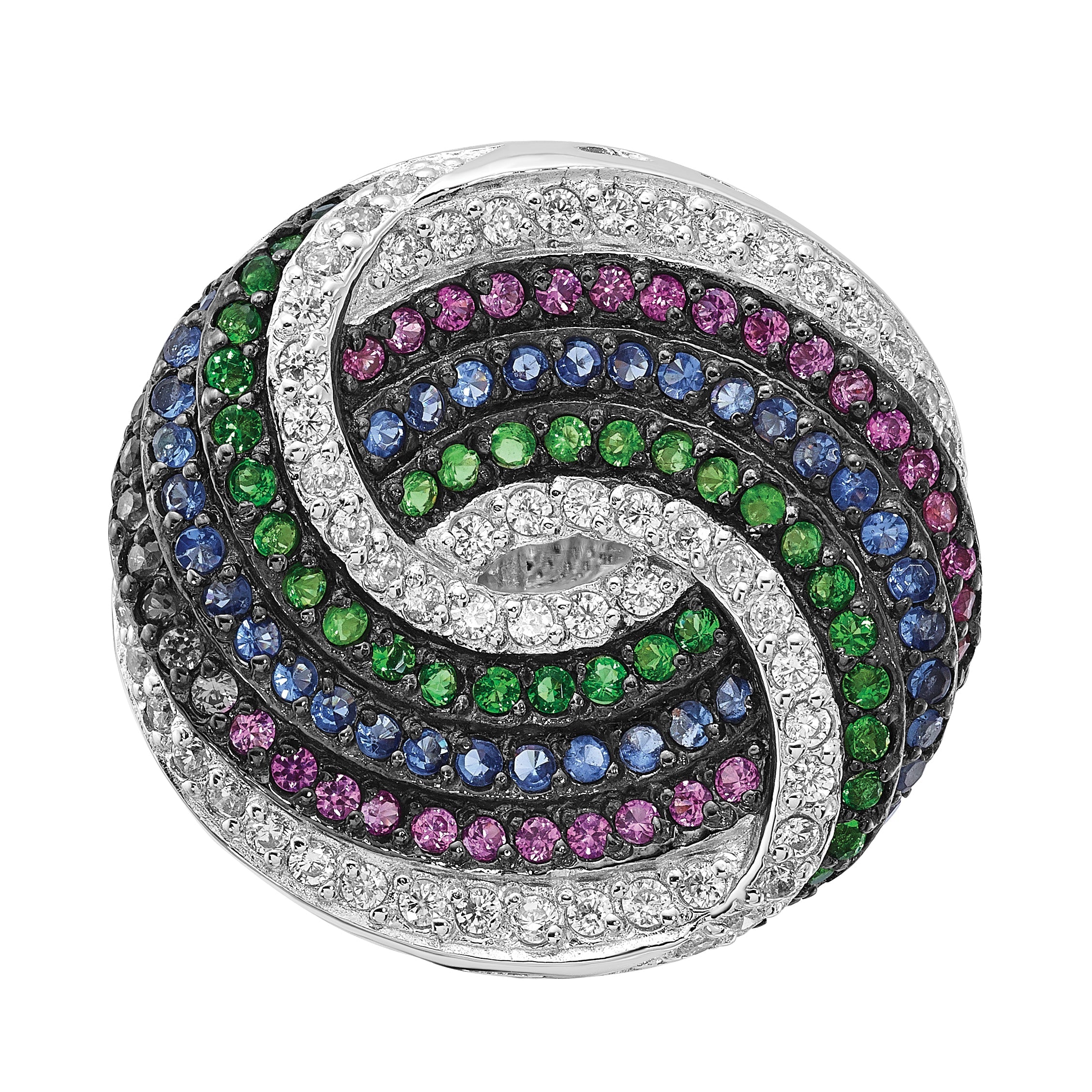 Sterlingsilber Schwarz Rhodium Blau/green Glas Synth. Rubin & Zirkonia Ring