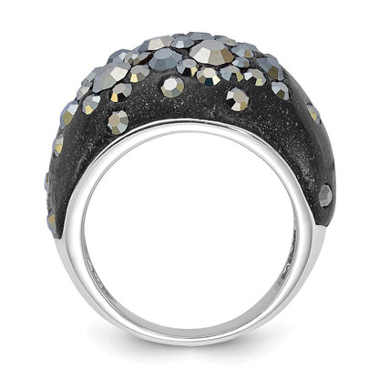 Sterlingsilber Rhodiniert Schwarz Clay & Preciosa Kristall Ring (size 6 Nur)