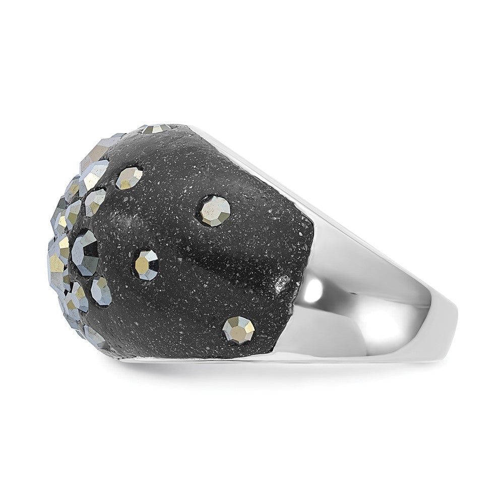 Sterlingsilber Rhodiniert Schwarz Clay & Preciosa Kristall Ring (size 6 Nur)