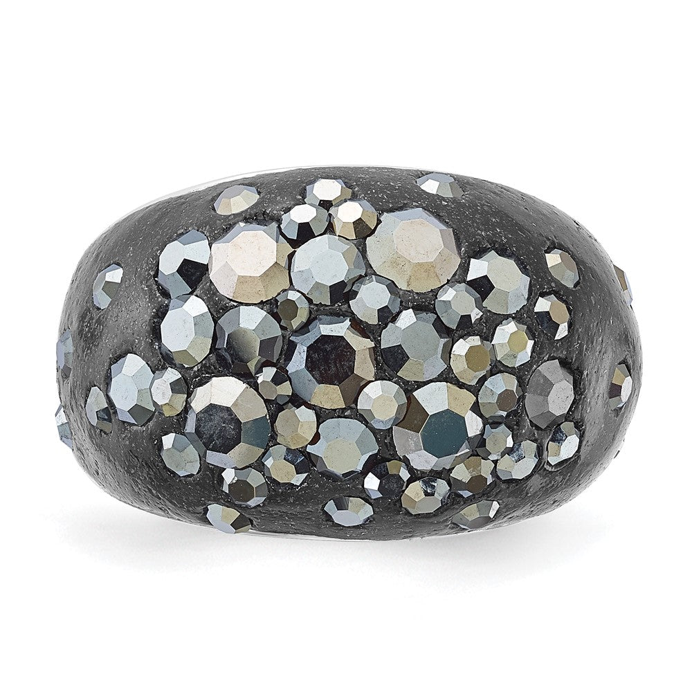 Sterlingsilber Rhodiniert Schwarz Clay & Preciosa Kristall Ring (size 6 Nur)